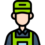 A digital illustration of a person in a green cap and safety vest from a junk removal franchise.