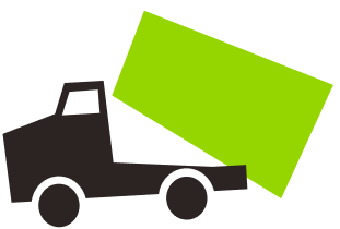Illustration of a black truck, part of a junk removal franchise, carrying an oversized green rectangle, disproportionate to truck bed size.
