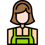 Illustration of a woman with long brown hair wearing sunglasses and a green top and promoting a junk removal franchise.
