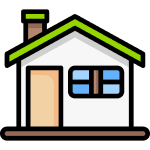Stylized illustration of a small house with a junk hauling franchise door and window.