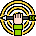 Hand reaching towards a bullseye with an arrow hitting the center, symbolizing a successful junk removal franchise.