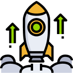 A stylized rocket launching, indicating upward motion for a junk removal franchise.